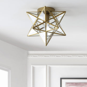 Stella 12" Moravian Star Metal/Clear Glass LED Flush Mount - JONATHAN Y